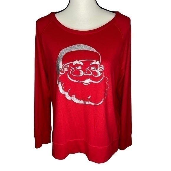 Modern Canvas Top Red with Silver Santa Graphic Scoop Neck Long Sleeve Size L - Picture 1 of 11